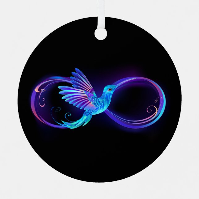 Neon Infinity Symbol with Glowing Hummingbird Metal Ornament (Front)