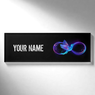 Neon Infinity Symbol with Glowing Hummingbird Name Tag