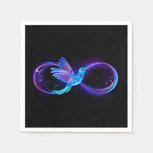 Neon Infinity Symbol with Glowing Hummingbird Napkin