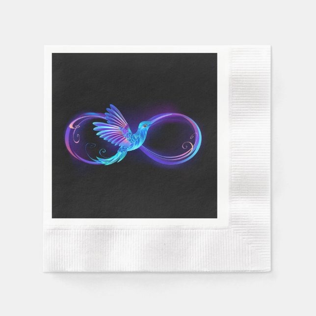 Neon Infinity Symbol with Glowing Hummingbird Napkin (Front)