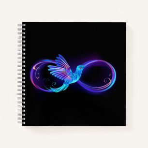 Neon Infinity Symbol with Glowing Hummingbird Notebook