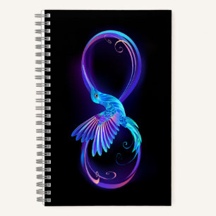 Neon Infinity Symbol with Glowing Hummingbird Notebook