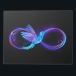 Neon Infinity Symbol with Glowing Hummingbird Notepad<br><div class="desc">Glowing,  purple infinity symbol with flying,  luminous,  blue hummingbird on black background. Neon.</div>