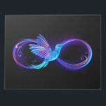 Neon Infinity Symbol with Glowing Hummingbird Notepad<br><div class="desc">Glowing, purple infinity symbol with flying, luminous, blue hummingbird on black background. Neon.</div>