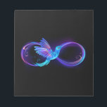 Neon Infinity Symbol with Glowing Hummingbird Notepad<br><div class="desc">Glowing,  purple infinity symbol with flying,  luminous,  blue hummingbird on black background. Neon.</div>