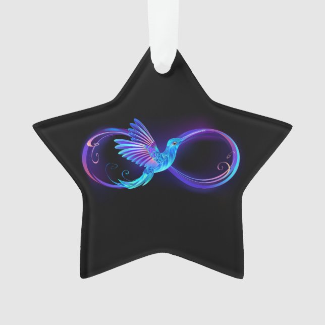 Neon Infinity Symbol with Glowing Hummingbird Ornament (Front)