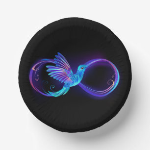 Neon Infinity Symbol with Glowing Hummingbird Paper Plate