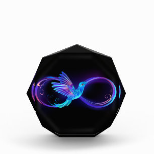 Neon Infinity Symbol with Glowing Hummingbird Photo Block