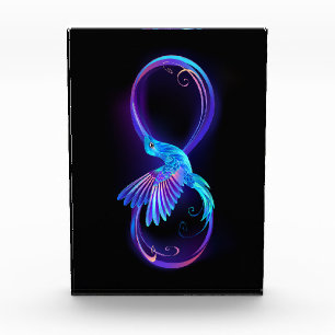 Neon Infinity Symbol with Glowing Hummingbird Photo Block