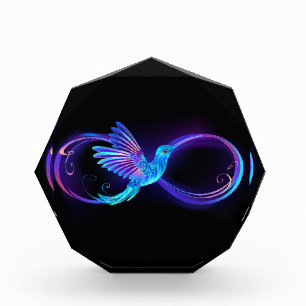 Neon Infinity Symbol with Glowing Hummingbird Photo Block