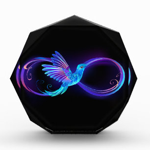 Neon Infinity Symbol with Glowing Hummingbird Photo Block