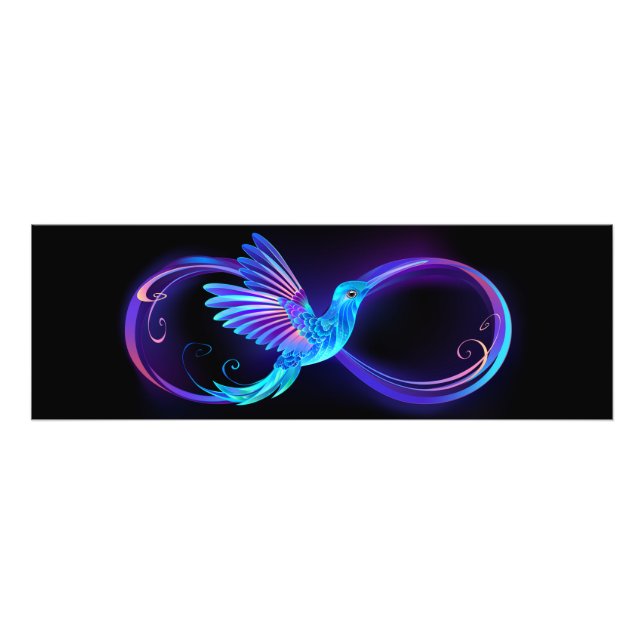 Neon Infinity Symbol with Glowing Hummingbird Photo Print (Front)