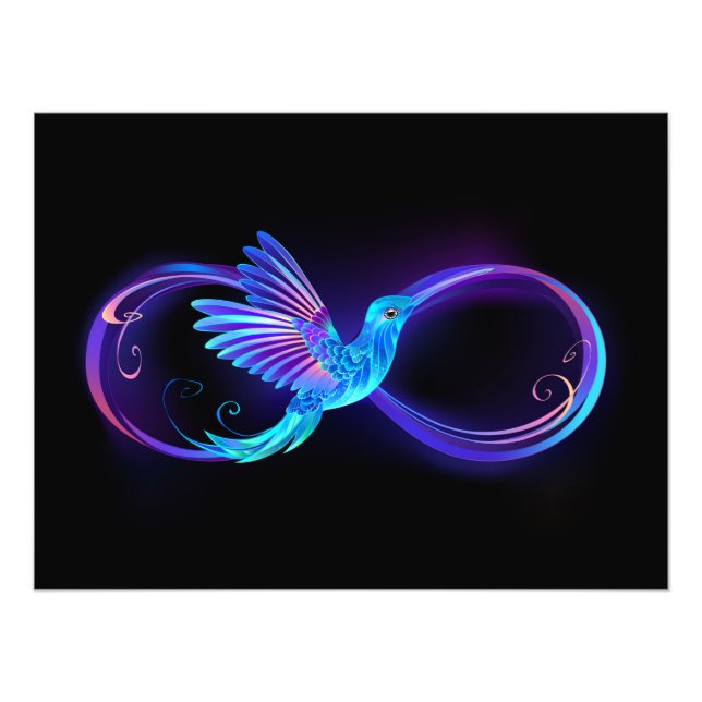Neon Infinity Symbol with Glowing Hummingbird Photo Print (Front)