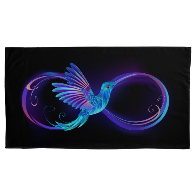 Neon Infinity Symbol with Glowing Hummingbird Pillowcase (Front)