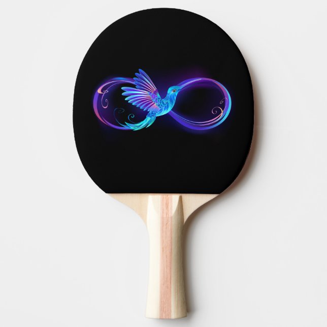 Neon Infinity Symbol with Glowing Hummingbird Ping Pong Paddle (Front)