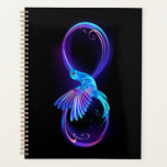 Neon Infinity Symbol with Glowing Hummingbird Planner<br><div class="desc">Glowing,  purple infinity symbol with flying,  luminous,  blue hummingbird on black background. Neon.</div>