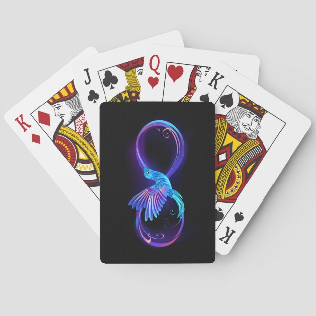 Neon Infinity Symbol with Glowing Hummingbird Playing Cards (Back)