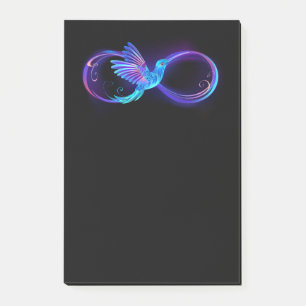 Neon Infinity Symbol with Glowing Hummingbird Post-it Notes