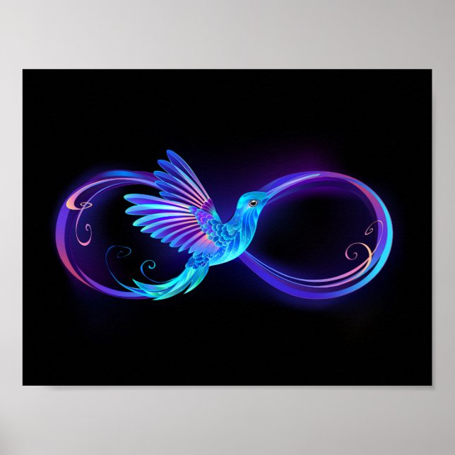 Neon Infinity Symbol with Glowing Hummingbird Poster (Front)