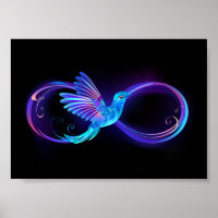 Neon Infinity Symbol with Glowing Hummingbird