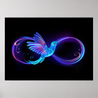 Neon Infinity Symbol with Glowing Hummingbird
