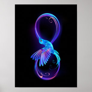 Neon Infinity Symbol with Glowing Hummingbird Poster