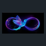 Neon Infinity Symbol with Glowing Hummingbird Poster<br><div class="desc">Glowing,  purple infinity symbol with flying,  luminous,  blue hummingbird on black background. Neon.</div>