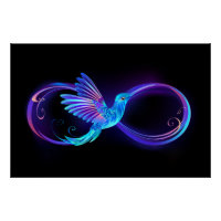 Neon Infinity Symbol with Glowing Hummingbird