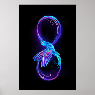 Neon Infinity Symbol with Glowing Hummingbird Poster