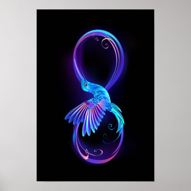 Neon Infinity Symbol with Glowing Hummingbird Poster (Front)