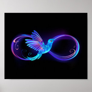Neon Infinity Symbol with Glowing Hummingbird Poster