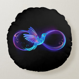 Neon Infinity Symbol with Glowing Hummingbird Round Pillow