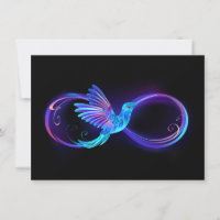 Neon Infinity Symbol with Glowing Hummingbird