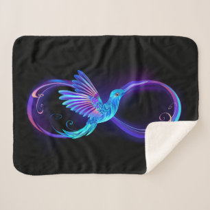 Neon Infinity Symbol with Glowing Hummingbird Sherpa Blanket