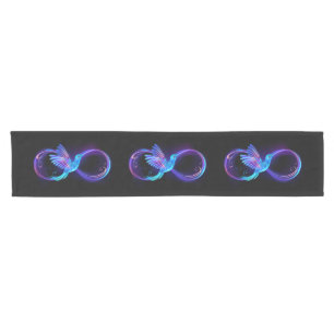 Neon Infinity Symbol with Glowing Hummingbird Short Table Runner