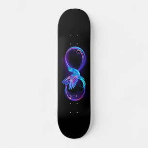Neon Infinity Symbol with Glowing Hummingbird Skateboard