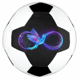 Neon Infinity Symbol with Glowing Hummingbird Soccer Ball