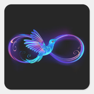 Neon Infinity Symbol with Glowing Hummingbird Square Sticker