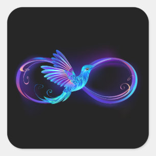 Neon Infinity Symbol with Glowing Hummingbird Square Sticker