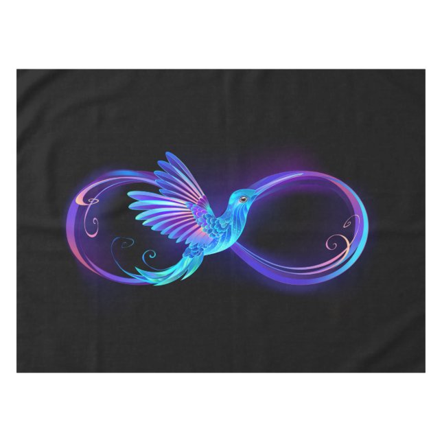 Neon Infinity Symbol with Glowing Hummingbird Tablecloth (Front (Horizontal))