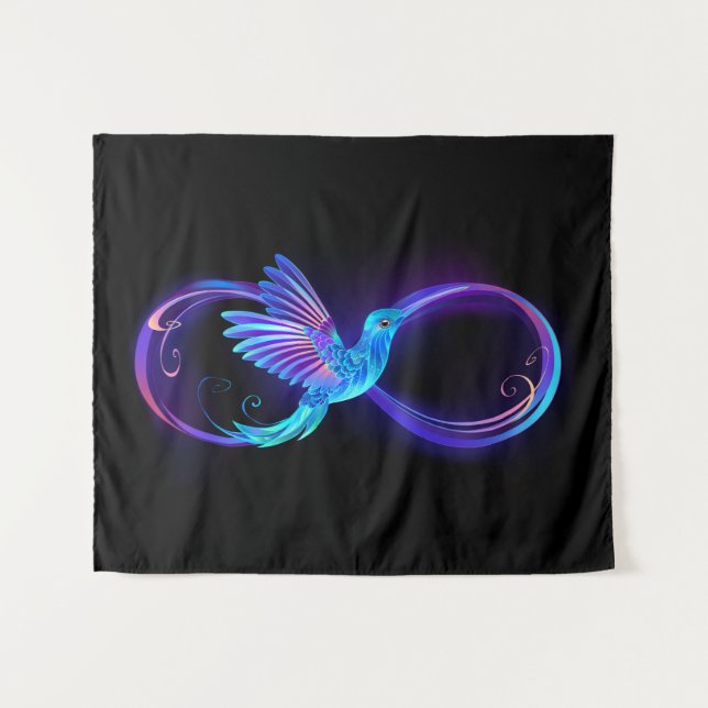Neon Infinity Symbol with Glowing Hummingbird Tapestry (Front (Horizontal))