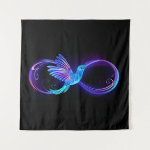 Neon Infinity Symbol with Glowing Hummingbird Tapestry