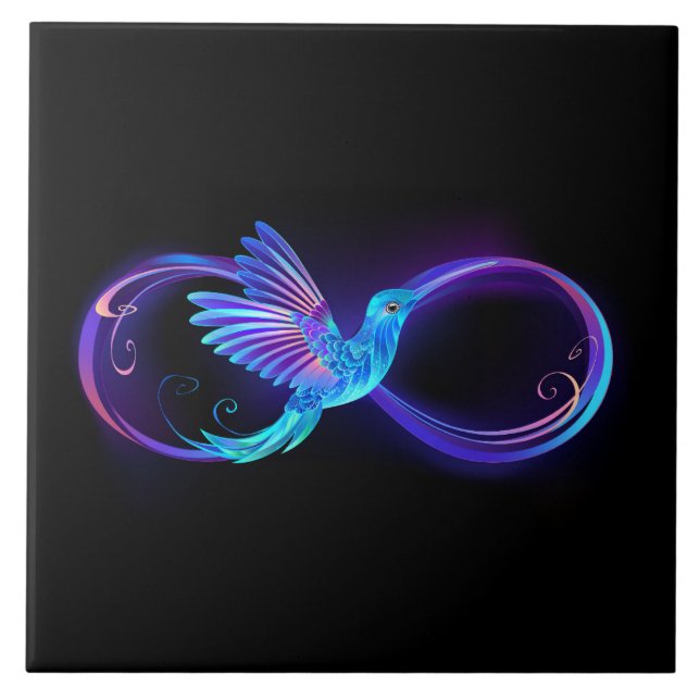 Neon Infinity Symbol with Glowing Hummingbird Tile (Front)