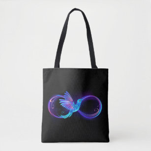 Neon Infinity Symbol with Glowing Hummingbird Tote Bag