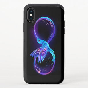 Neon Infinity Symbol with Glowing Hummingbird iPhone XS Slider Case
