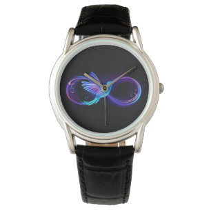 Neon Infinity Symbol with Glowing Hummingbird Watch