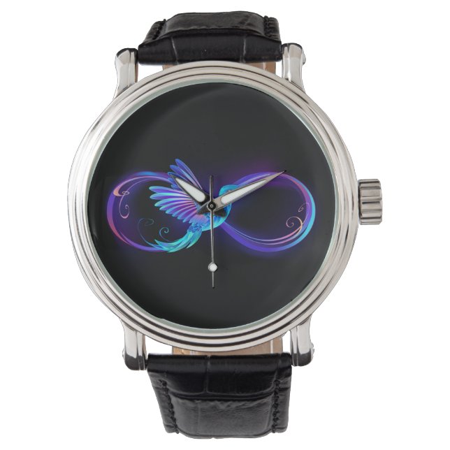 Neon Infinity Symbol with Glowing Hummingbird Watch (Front)