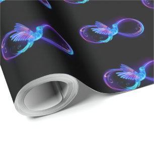 Neon Infinity Symbol with Glowing Hummingbird Wrapping Paper