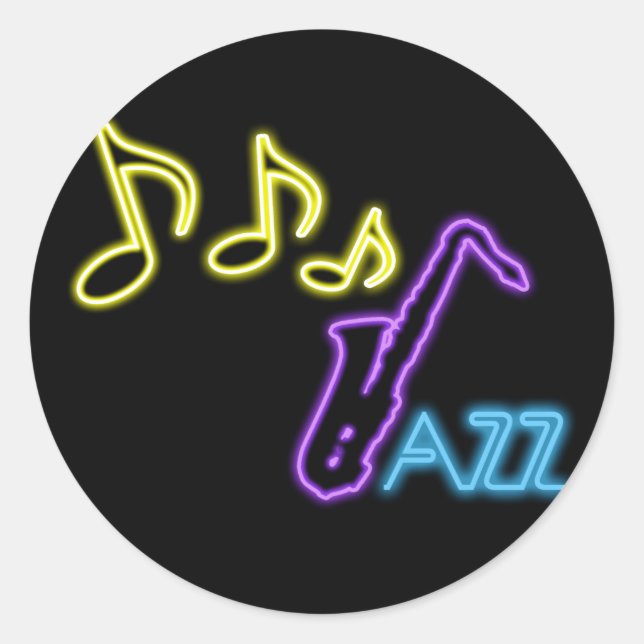 Neon Jazz Bar Sign Classic Round Sticker (Front)