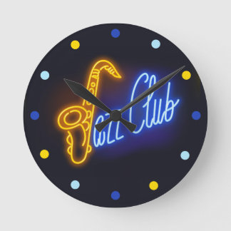 Neon Jazz Club Saxophone Sax blue Yellow Clock